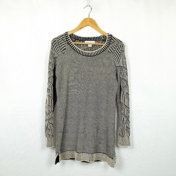 COTTON Striped Black and White Women's Sweater - Picture 6 of 11